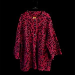 Ruby Rd. Red and Black Animal Print Cape Style Cardigan Plus-Size Fall Chic Work